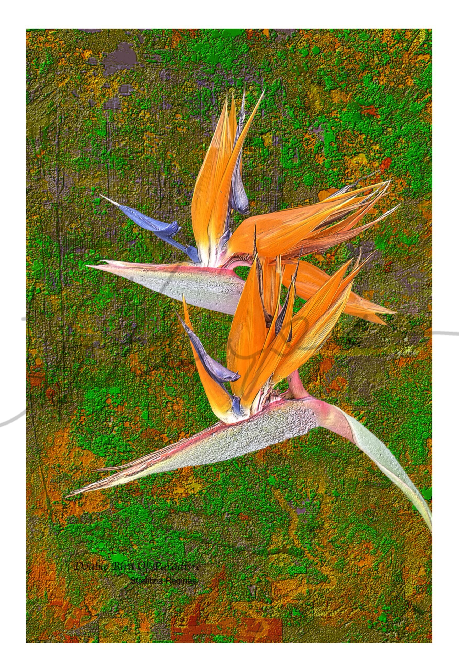 Abstract floral art with green, deep blue, and black tones